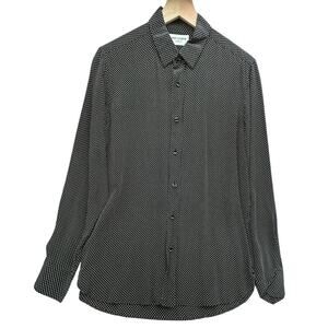 Saint Laurent Silk Polka Dot Button Down Shirt Black White size 39 US 15 1/2 YSL